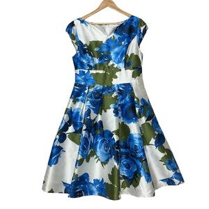 ESHAKTI Custom Medium Dress Floral Roses Pleated Midi Dress Cap Sleeves A-line